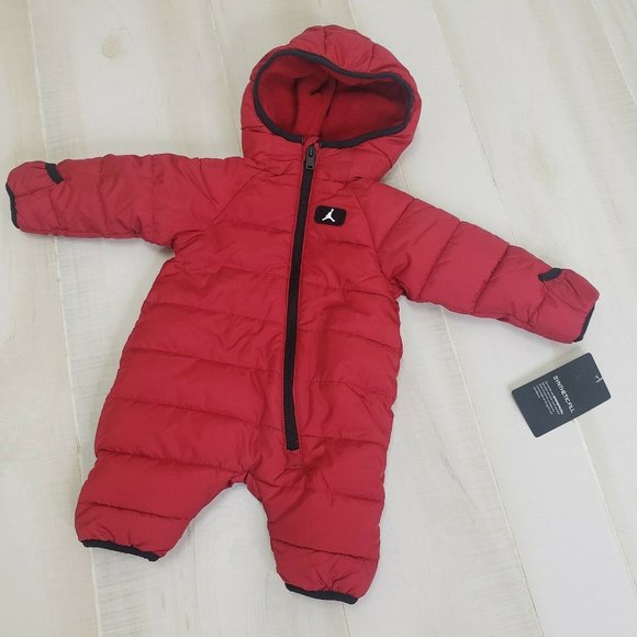 NIKE Air Jordan Newborn Baby Bunting Snowsuit Coat Black Red New Fleece Lined - Picture 2 of 8